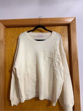Women's Cream Embroidered Crewneck Sweater